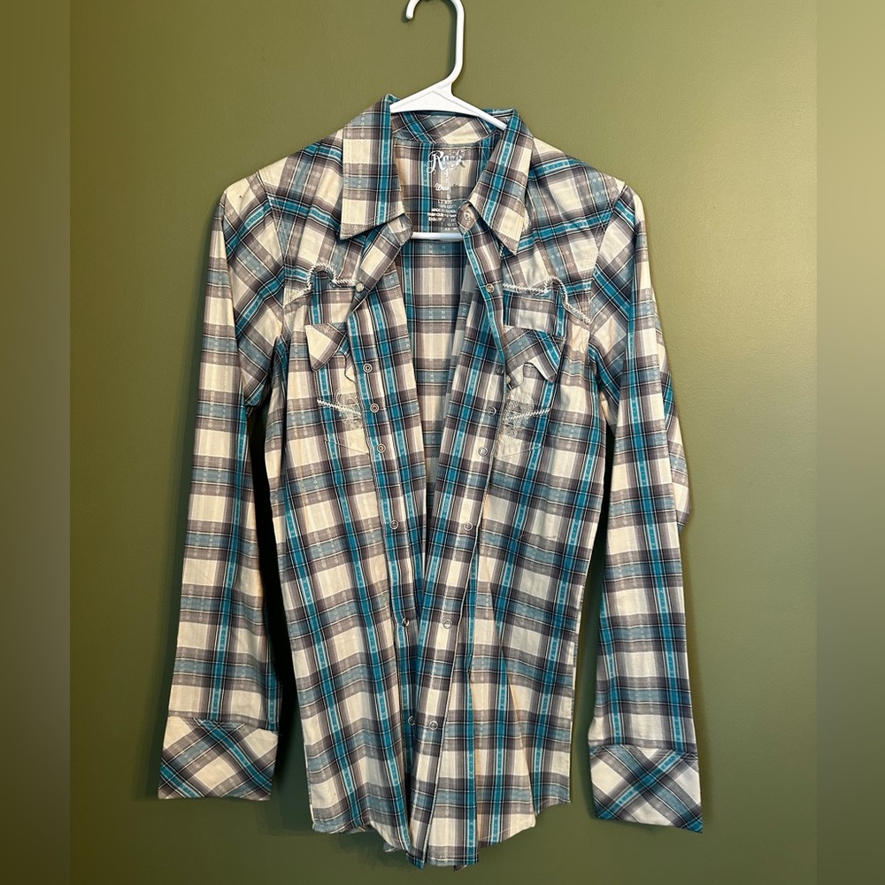 Western Plaid Button Up By Rock Wrangler